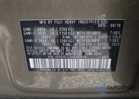 2017 Subaru Outback 3.6R Touring from USA, damaged, VIN 4S4BSETC5H3263578